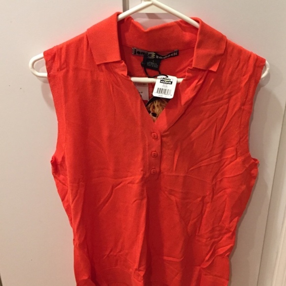 Jamie Sadock Sleeveless Knit Polo Style Golf  Top Orange- S NWT